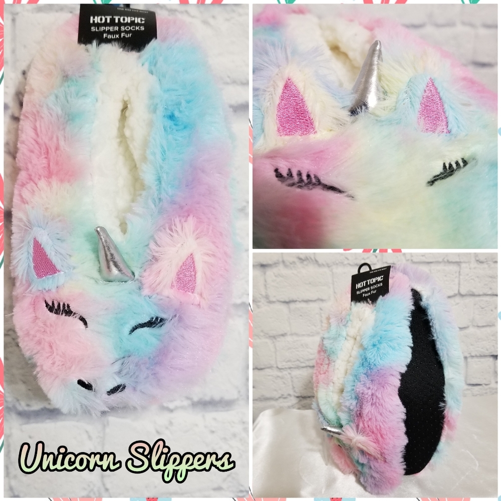 Unicorn Tie Dye Fuzzy Cozy Slipper Socks New - Picture 1 of 16